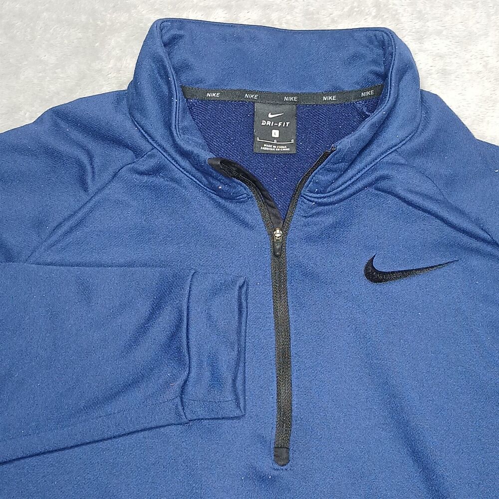 Nike Mens Large L Blue Dri Fit 1/4 Zip Pullover Jacket Athleisure Blokecore